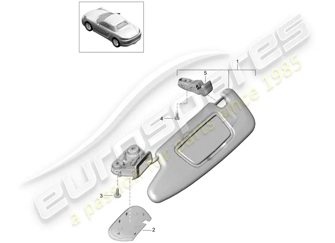porsche 2017 (718 boxster) sun vizors parts diagram