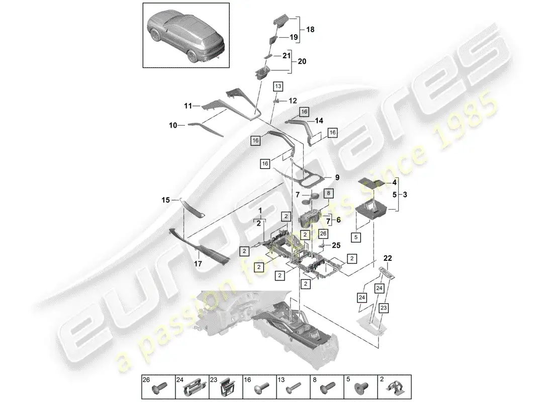porsche 2019 (cayenne e3 9ya/9yb) center console parts diagram