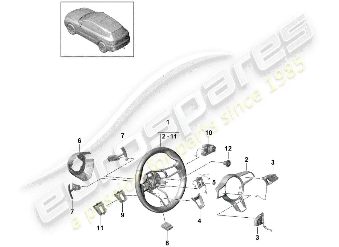 porsche 2019 (cayenne e3 9ya/9yb) steering wheel parts diagram