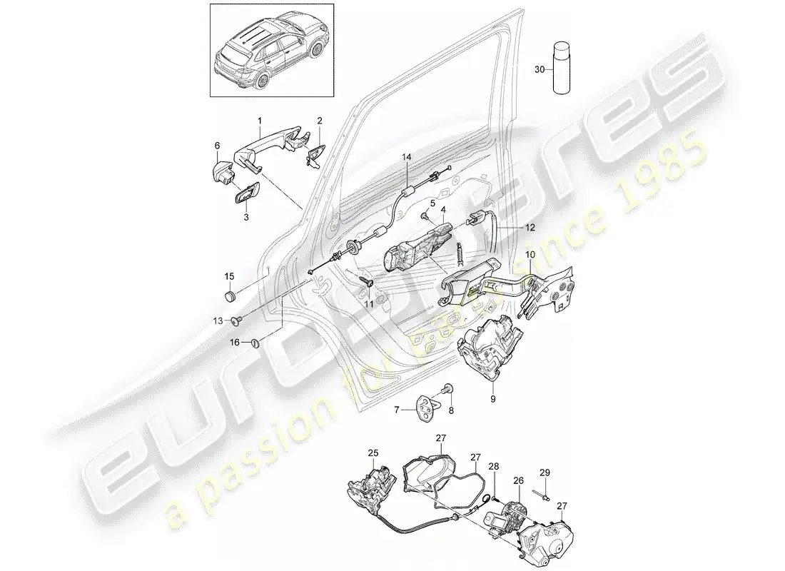 porsche 2014 (cayenne e2 92a) door handle part diagram