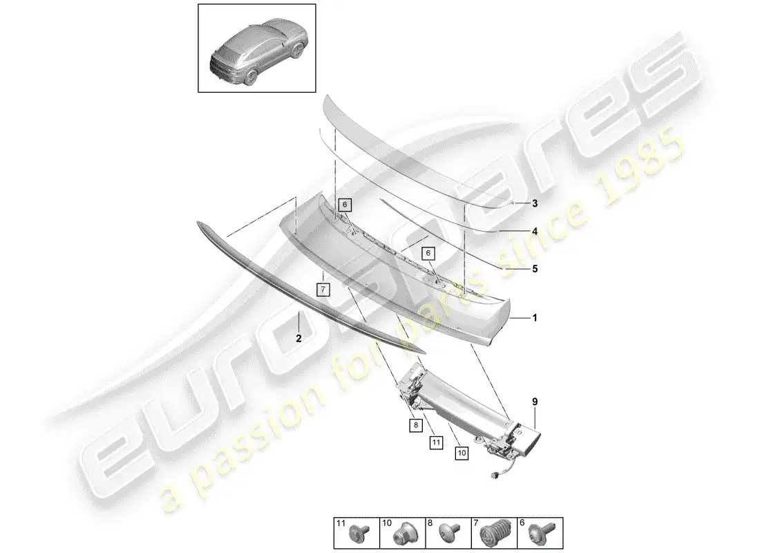 porsche 2018 (cayenne e3 9ya/9yb) rear spoiler parts diagram