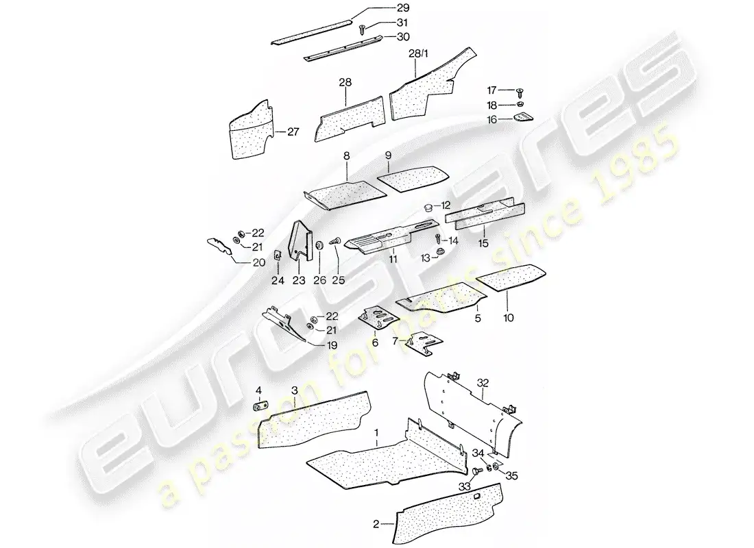 porsche 1974 (911) lining parts diagram