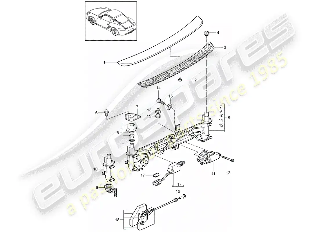 porsche 2012 (987 cayman) rear spoiler parts diagram