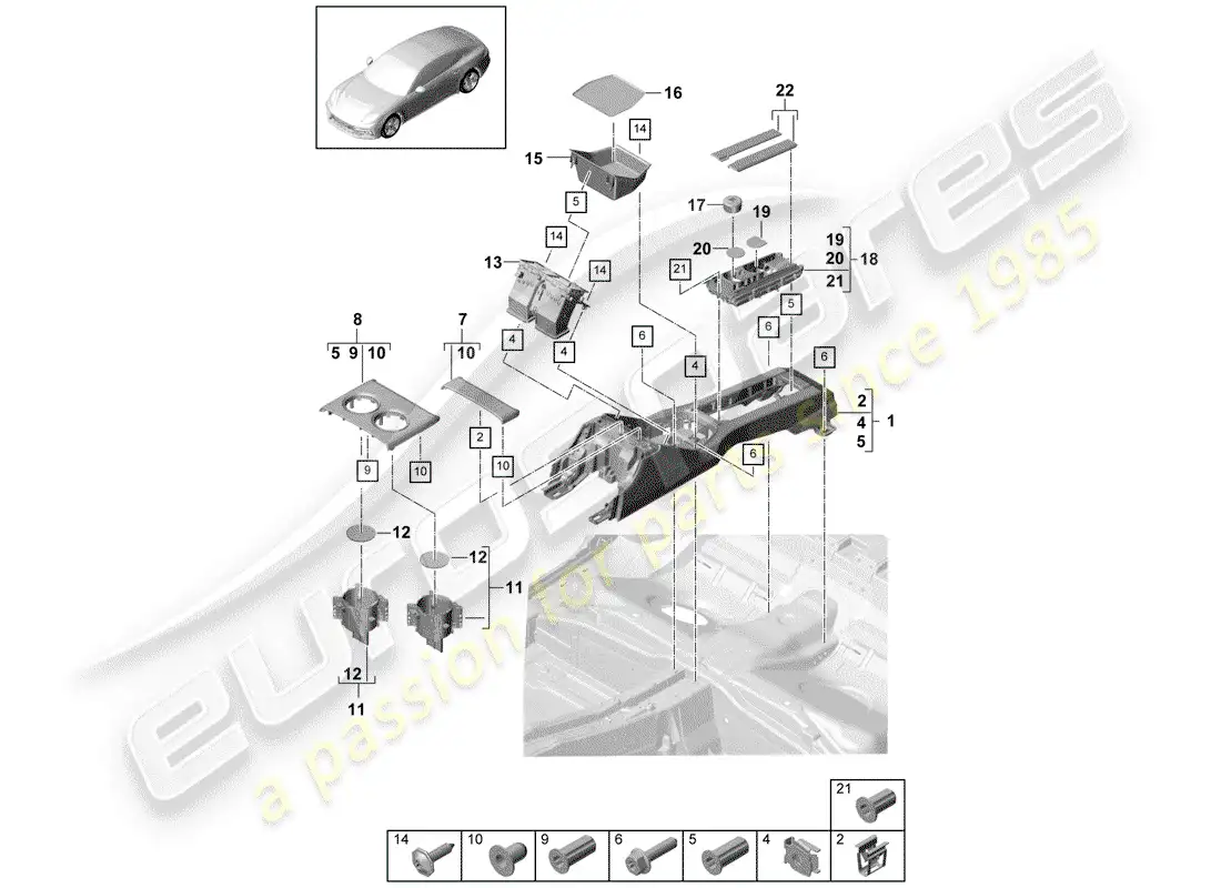 porsche 2017 (panamera 971-1) center console parts diagram
