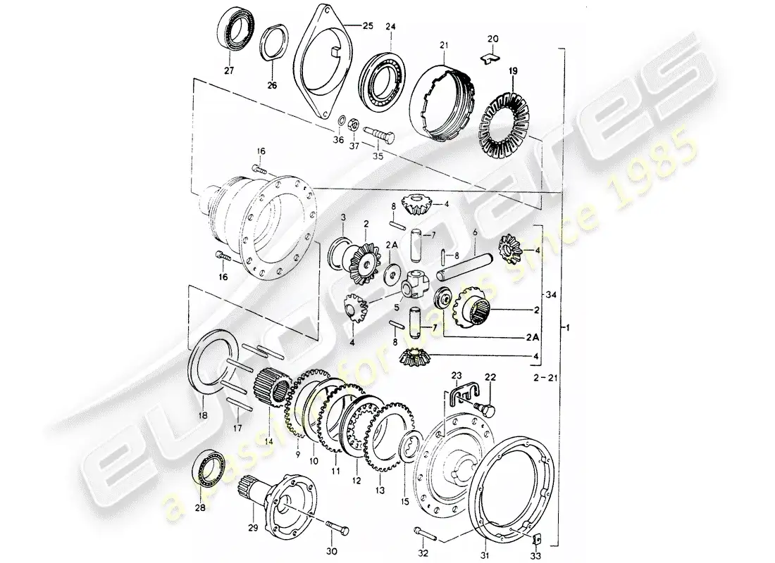 porsche 1991 (964) differential parts diagram