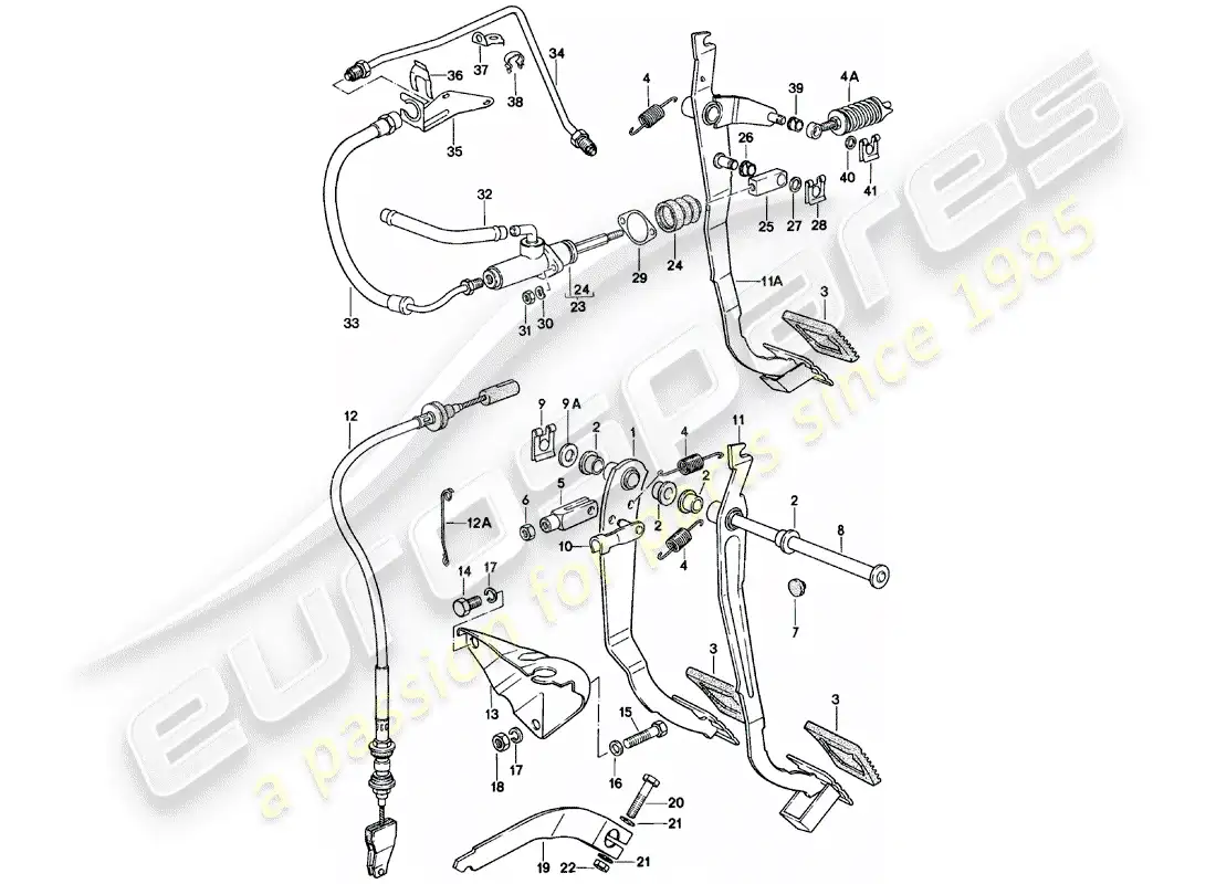 porsche 1984 (924) brake and clutch pedals - cluster parts diagram