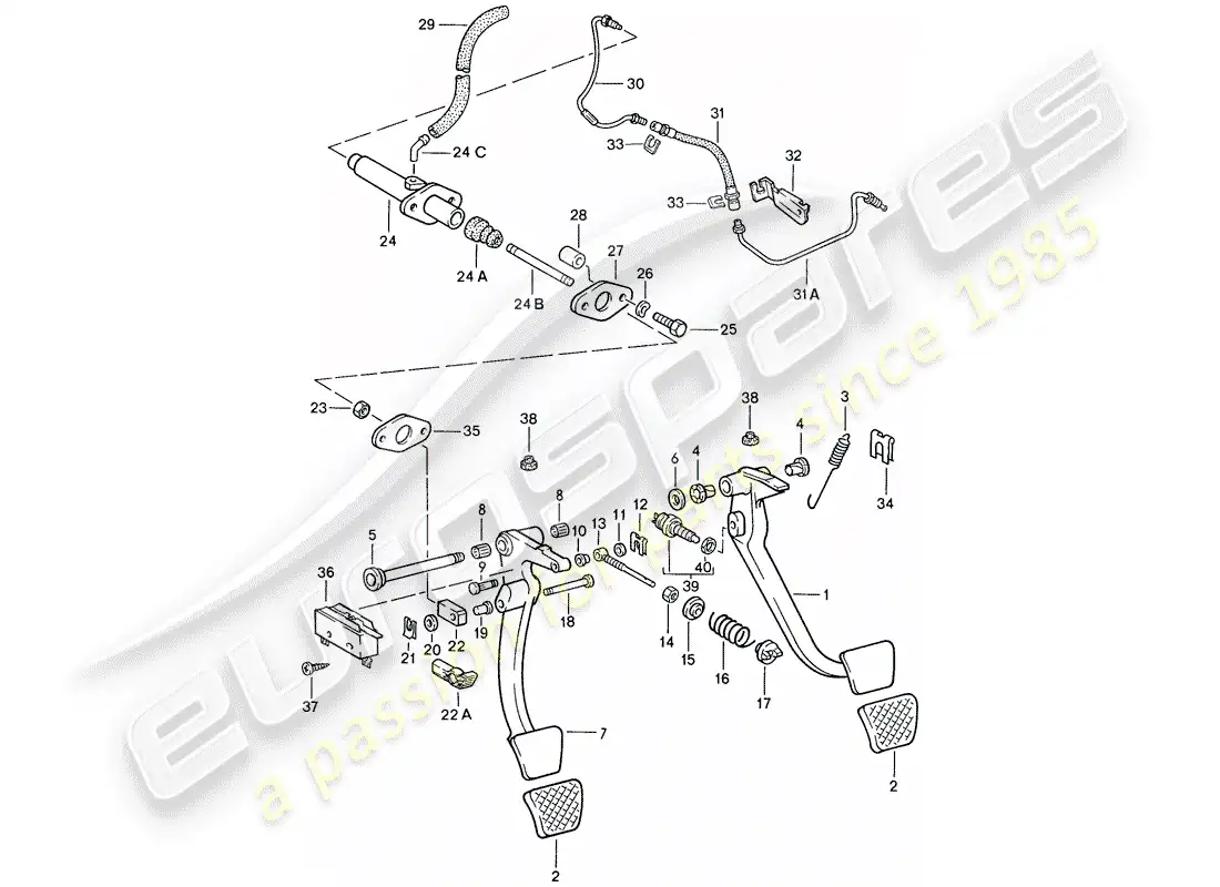 porsche 1991 (928) pedals parts diagram
