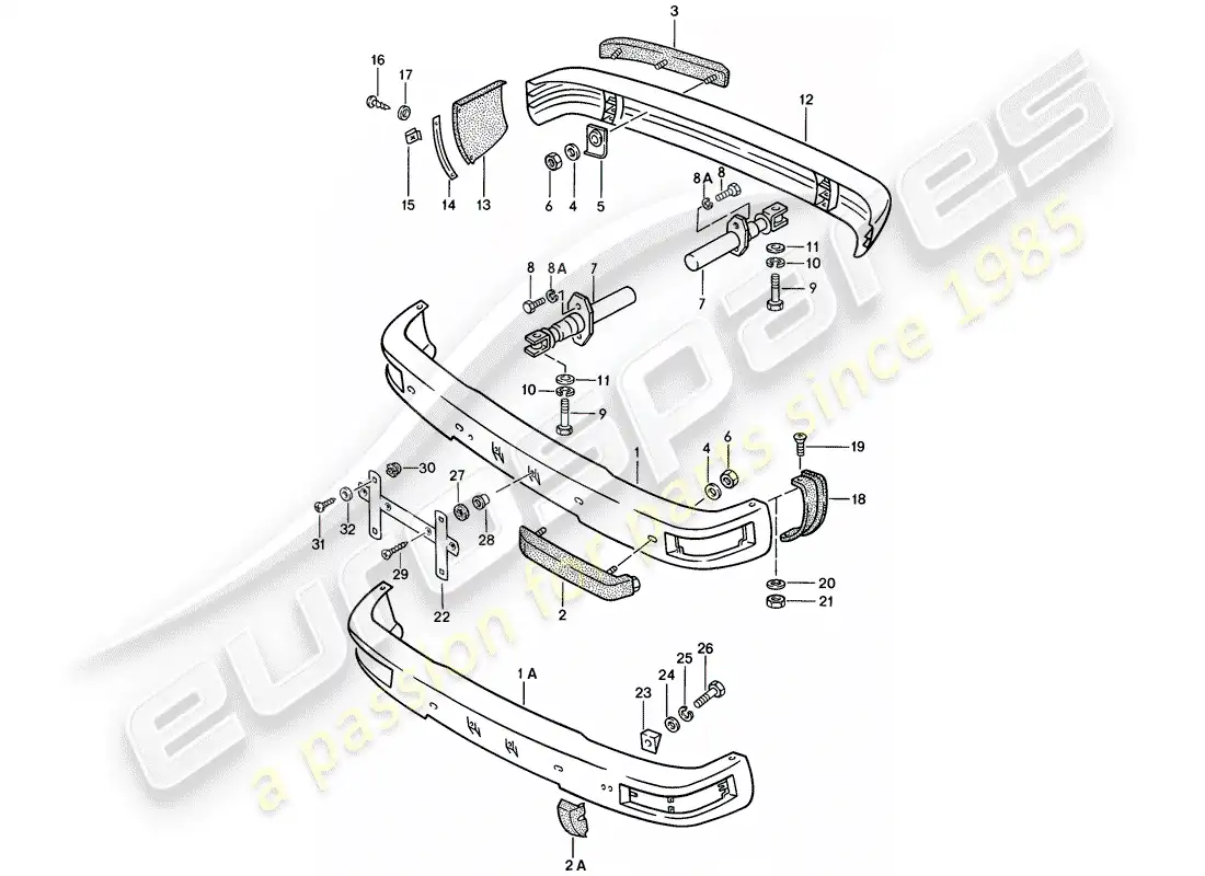 porsche 1979 (924) bumper - with: - buffer parts diagram