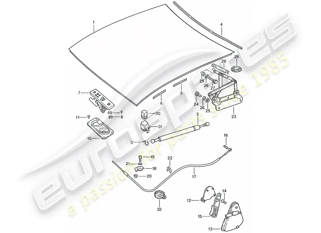 porsche 1990 (928) bonnet - installation parts parts diagram