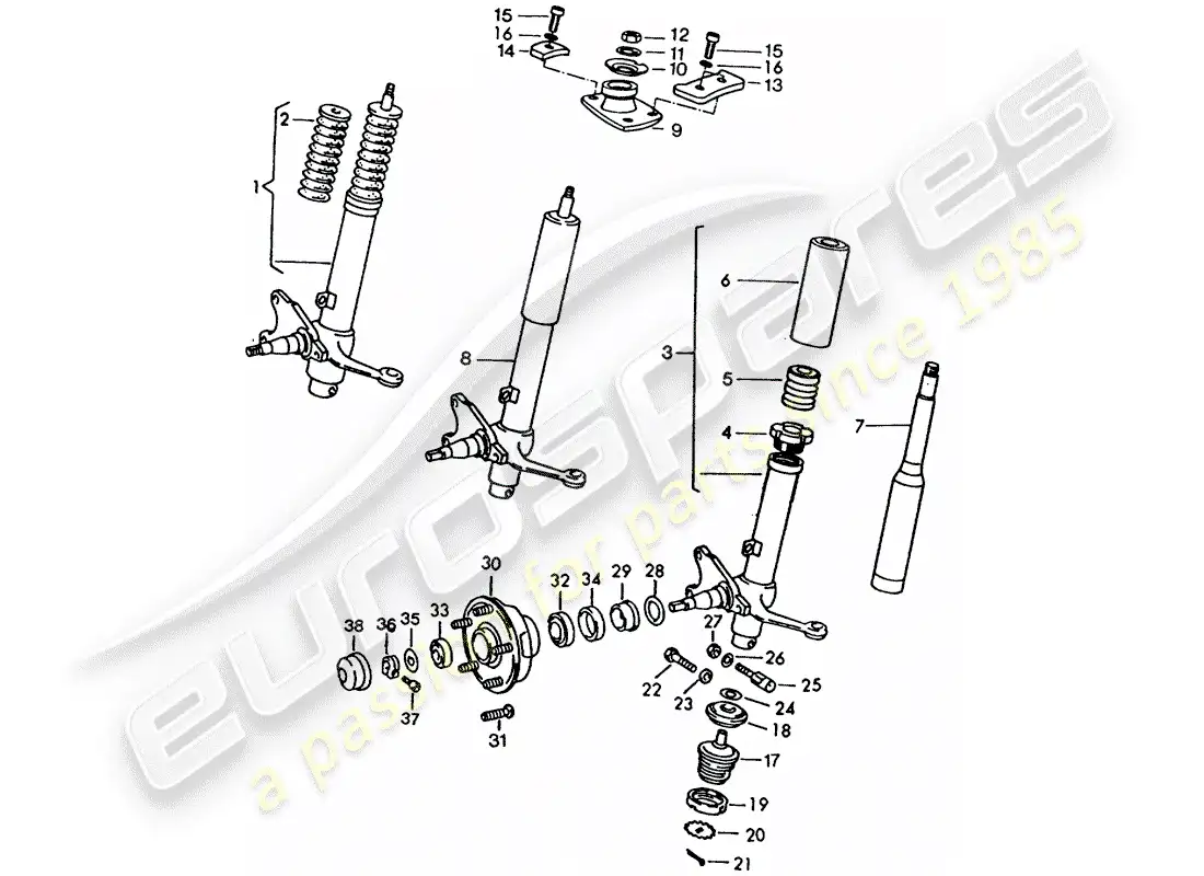 porsche 1973 (911) spring strut - shock absorber strut - lubricants parts diagram