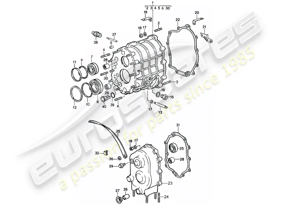porsche 1987 (911) gear housing - transmission cover parts diagram