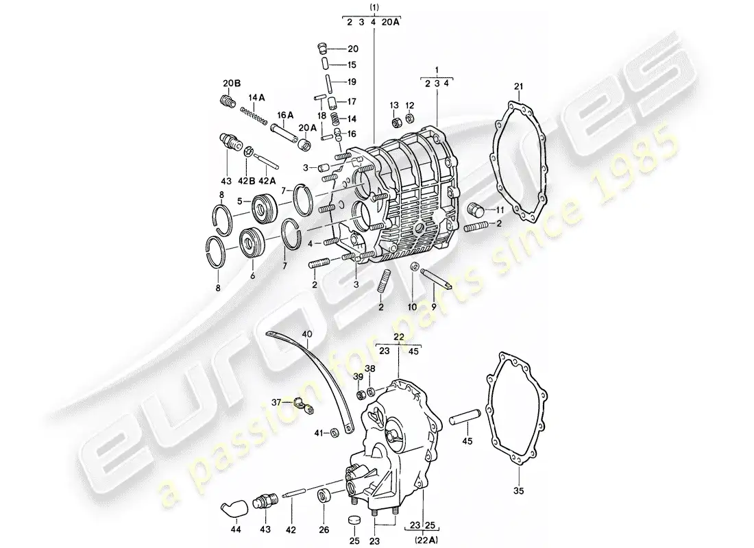 porsche 1984 (911) gear housing - transmission cover parts diagram