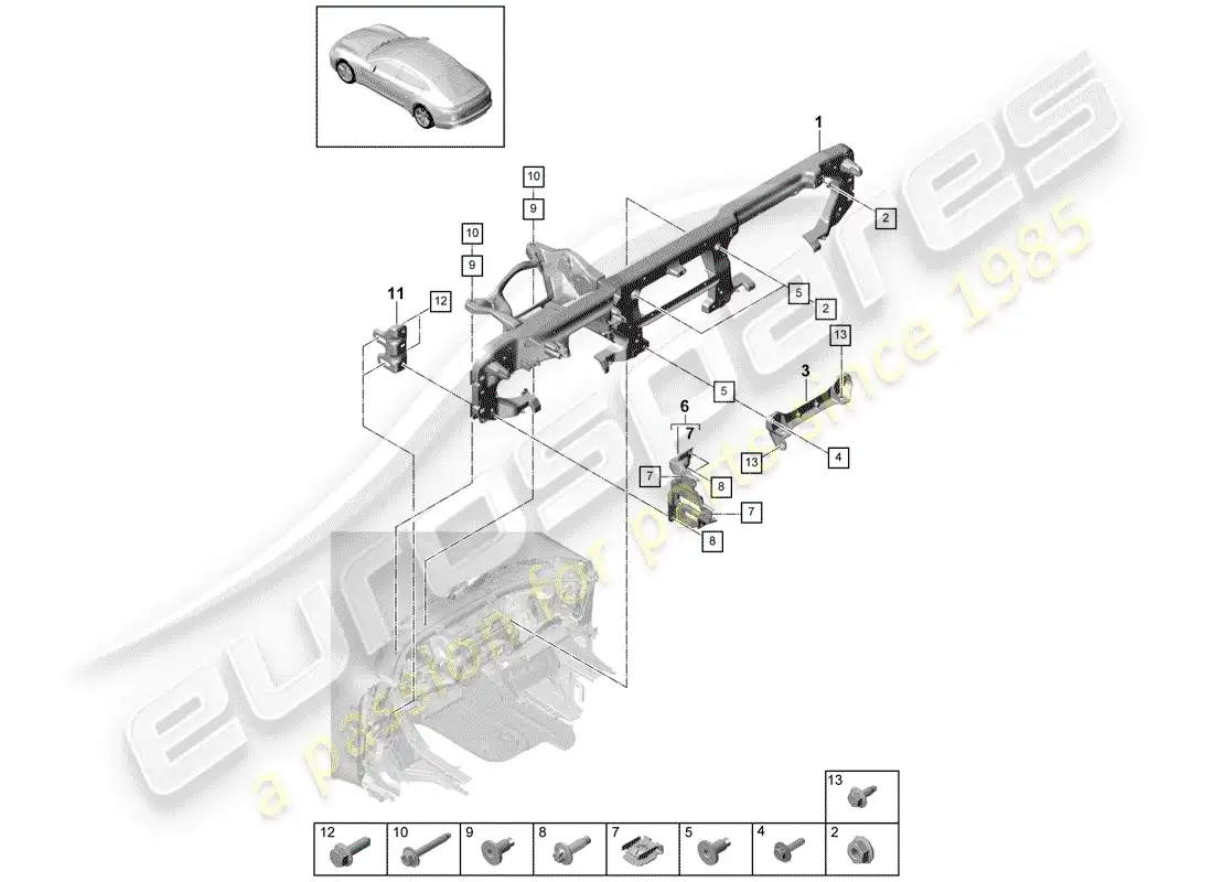 porsche 2017 (panamera 971-1) mounting bracket parts diagram