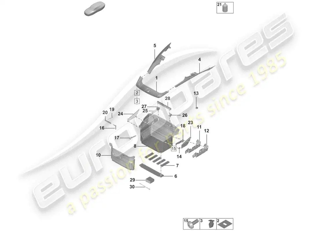 porsche 2020 (992-1) boot lining parts diagram