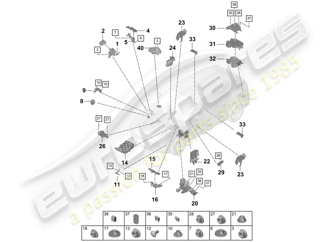 porsche 2018 (cayenne e3 9ya/9yb) fuse box/relay plate parts diagram