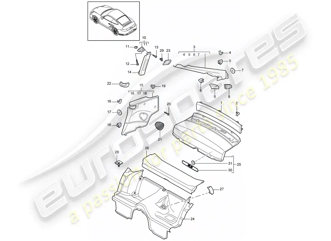 porsche 2012 (997-2 turbo / gt2 rs) trims part diagram