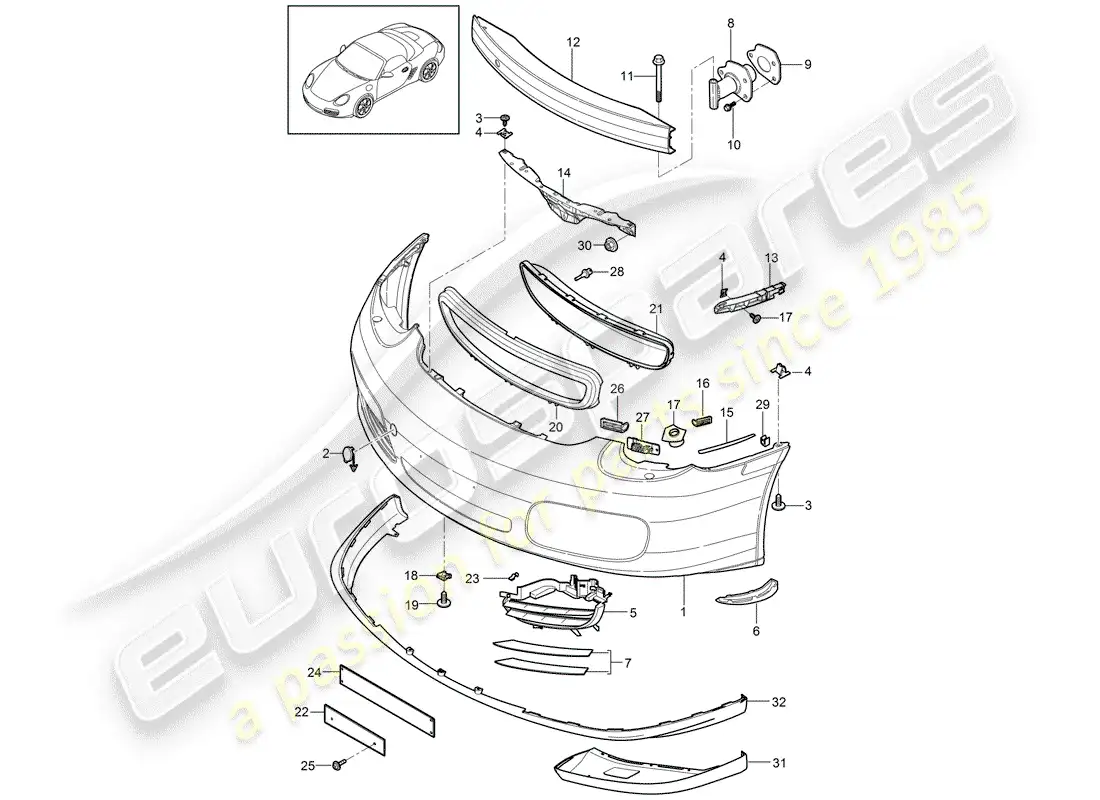 porsche 2011 (987 boxster) bumper parts diagram