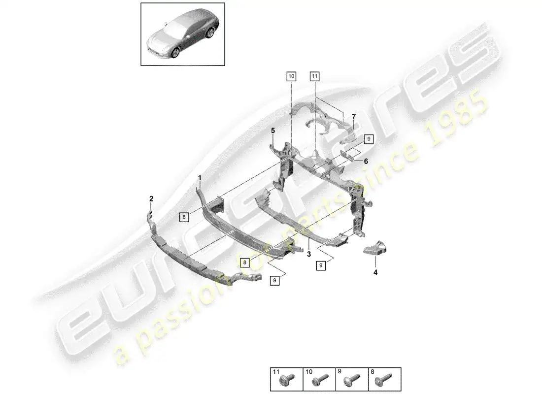porsche 2017 (panamera 971-1) bumper bracket part diagram