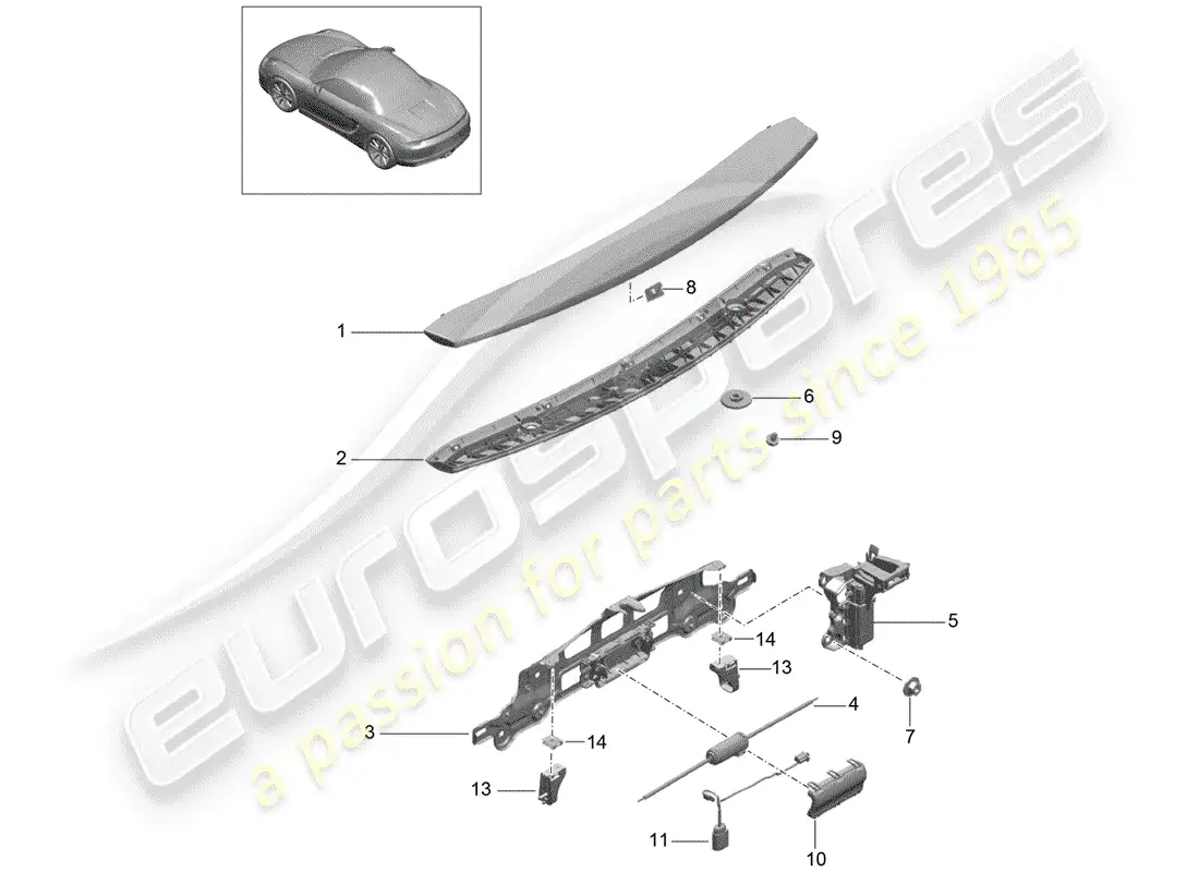 porsche 2016 (981 boxster) rear spoiler parts diagram