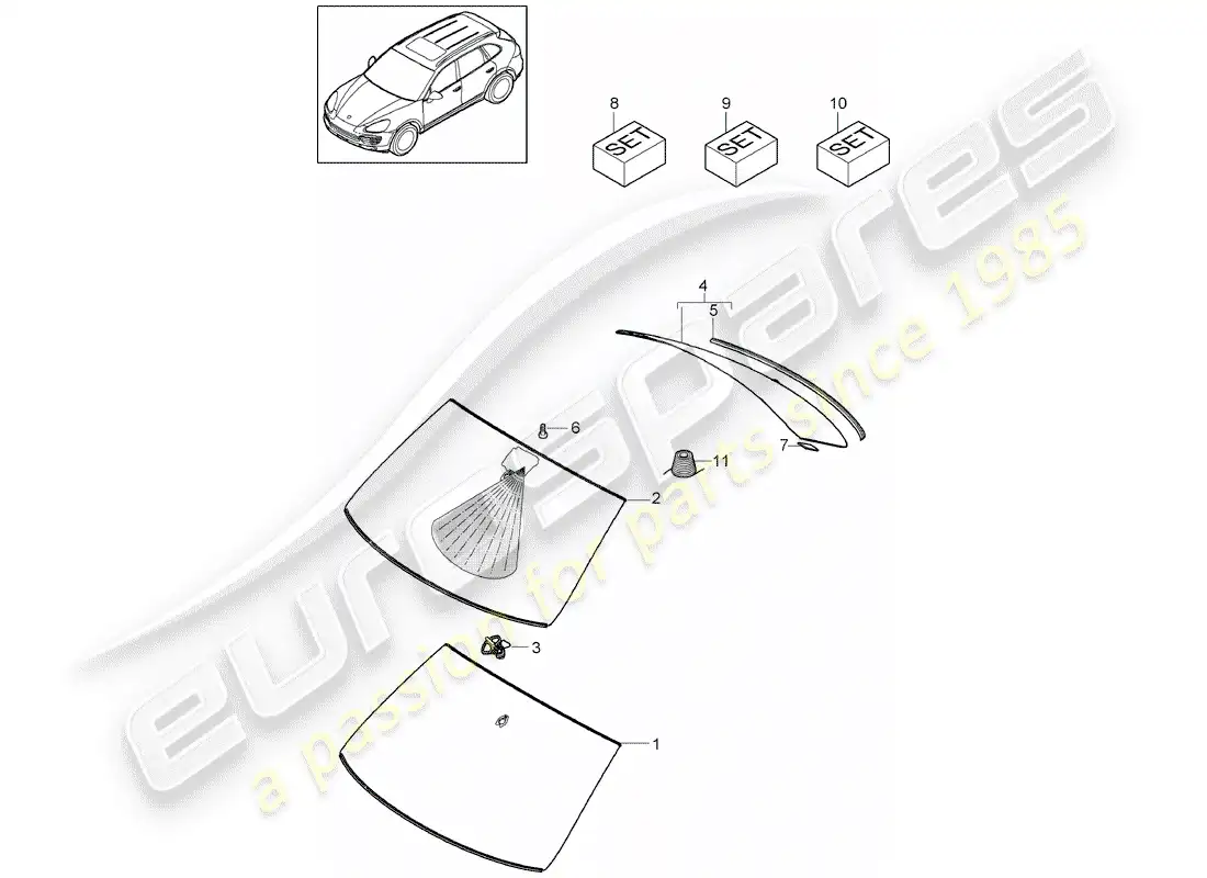 porsche 2014 (cayenne e2 92a) window glasses part diagram