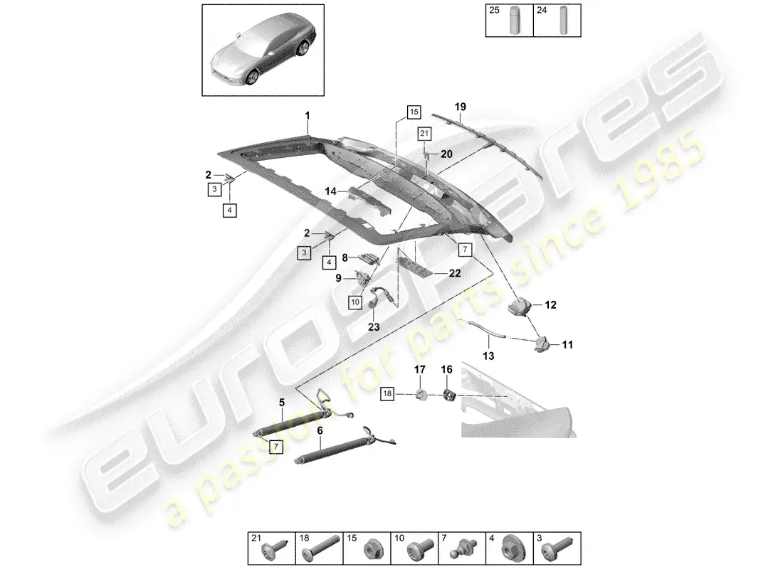 porsche 2017 (panamera 971-1) rear trunk lid part diagram