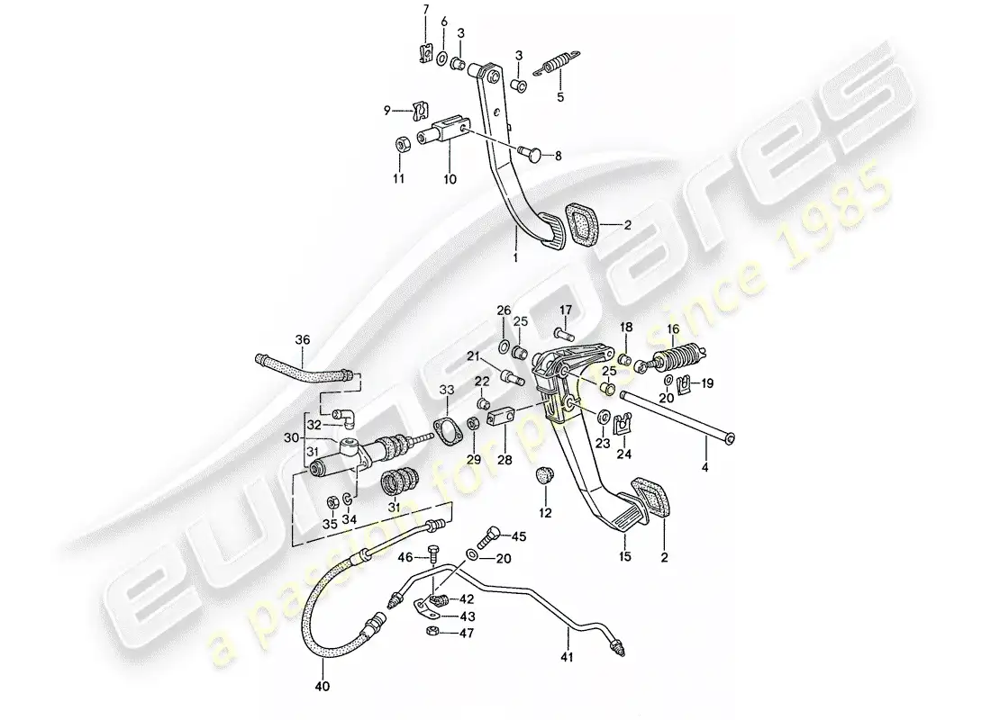 porsche 1989 (944) brake - clutch - pedals parts diagram