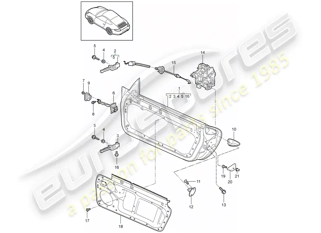 porsche 2010 (997-2) door shell parts diagram