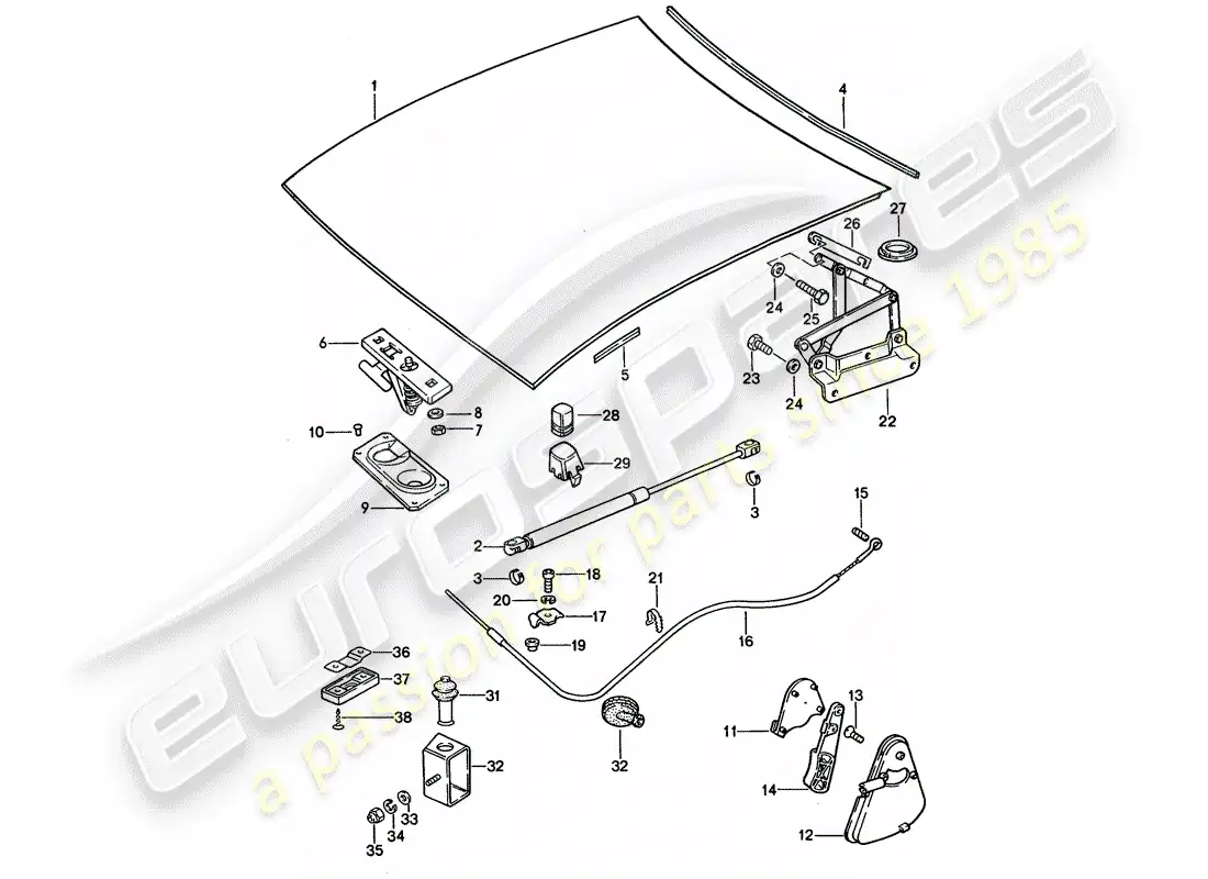 porsche 1994 (928) bonnet - installation parts parts diagram