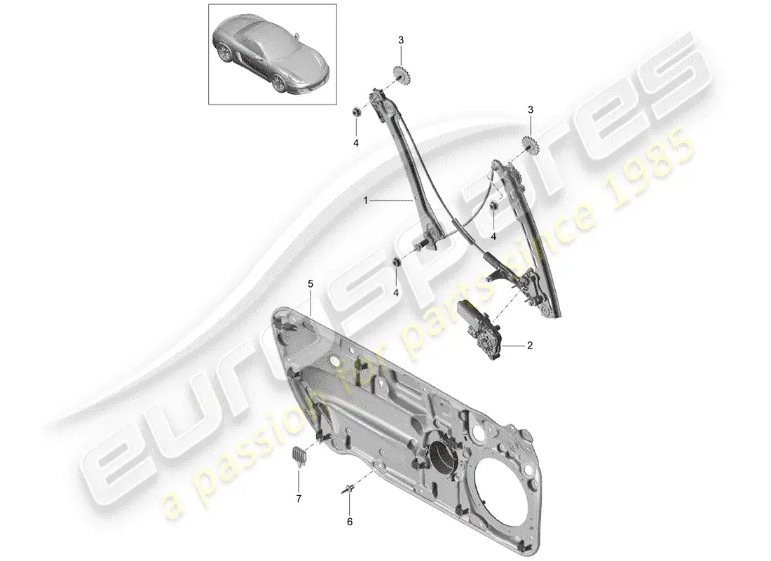 porsche 2016 (981 boxster) window regulator parts diagram
