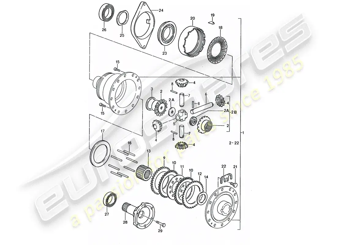 porsche 1987 (959) differential - rear axle parts diagram