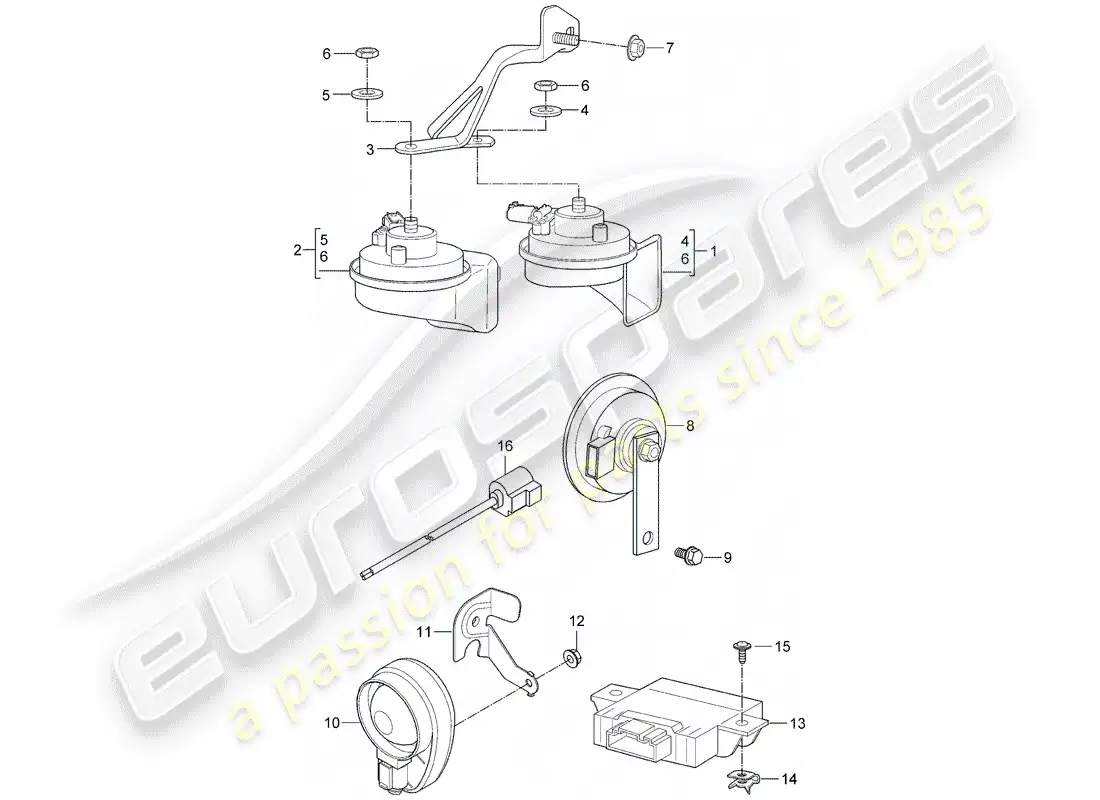 porsche 2009 997-2 turbo / gt2 fanfare horn parts diagram