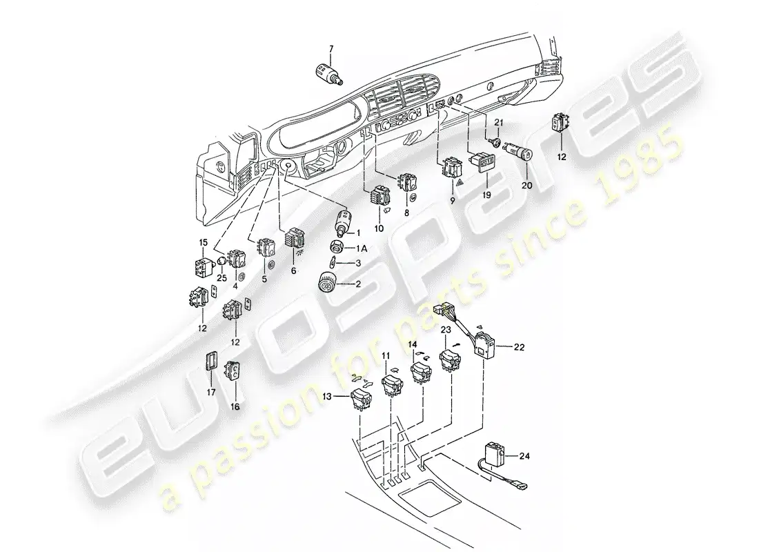 porsche 1989 (944) switch - clock parts diagram