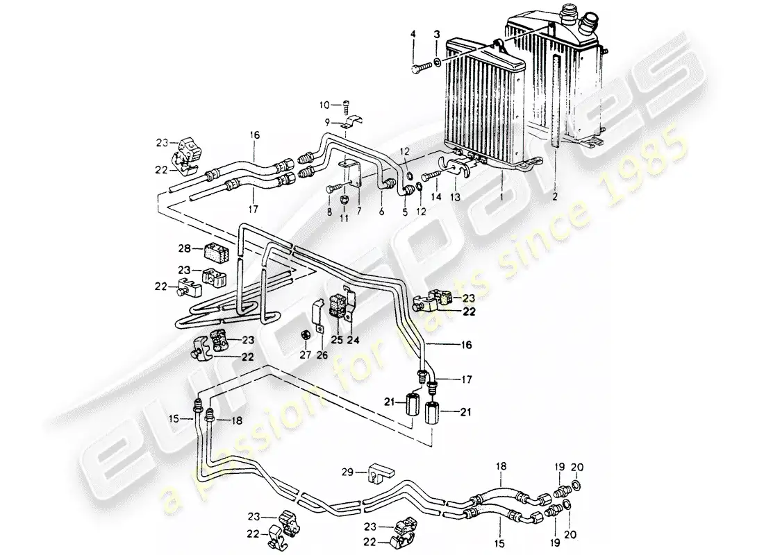 porsche 1994 (964) tiptronic - atf cooler - atf lines parts diagram
