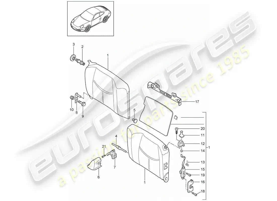 porsche 2010 (997-2) emergency seat backrest parts diagram