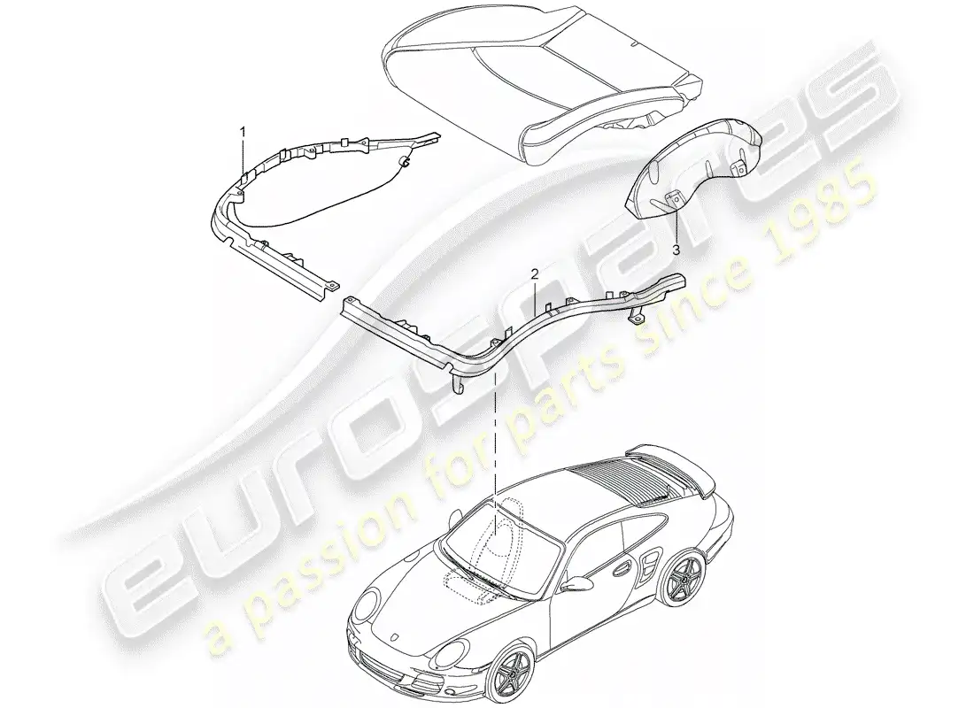 porsche 2007 (997-1 turbo / gt2) cushion carrier parts diagram