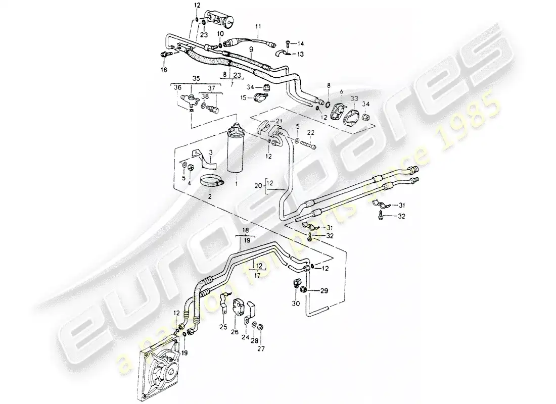 porsche 1990 (964) refrigerant circuit parts diagram