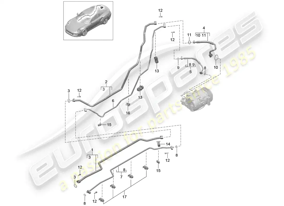 porsche 2014 (991-1 turbo) refrigerant circuit parts diagram