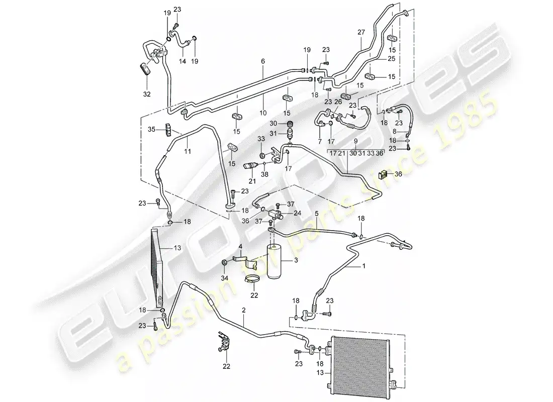 porsche 2010 (997-2 gt3) refrigerant circuit parts diagram
