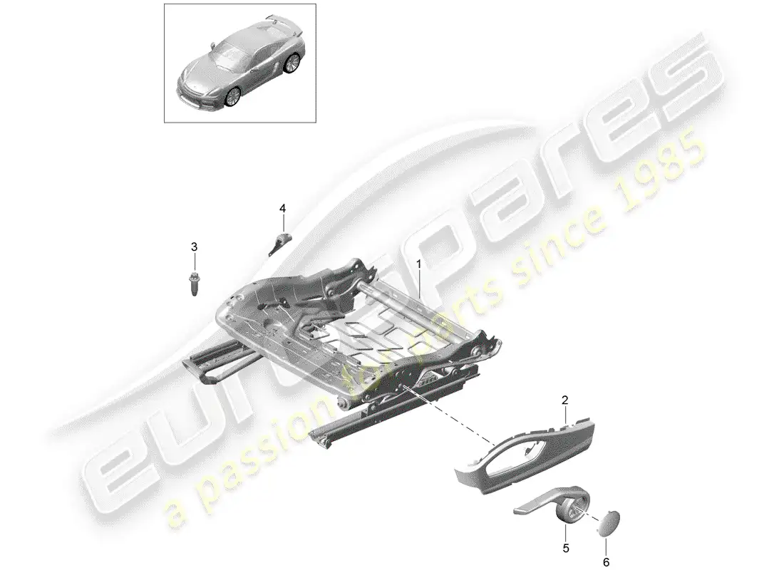 porsche 2016 (981 cayman gt4) seat frame parts diagram