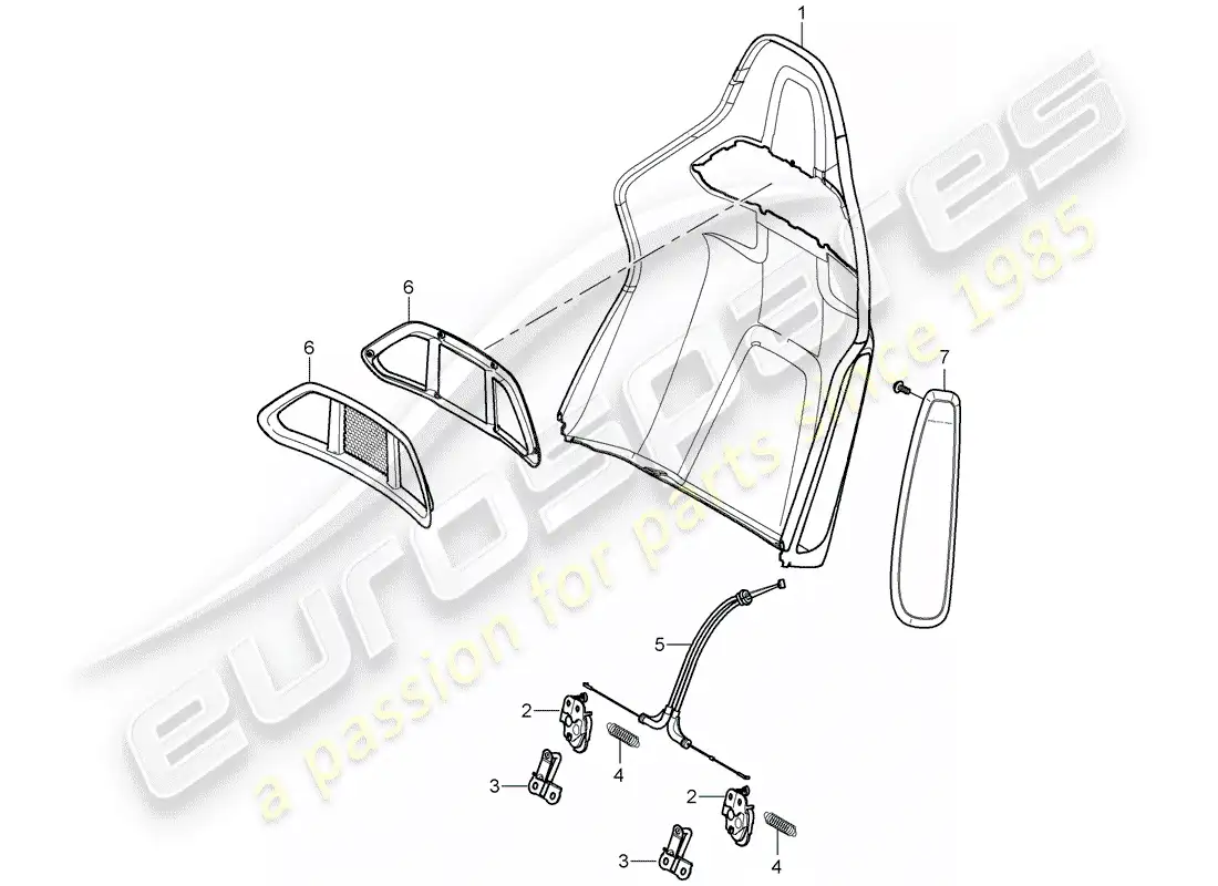 porsche 2007 (997-1 turbo / gt2) backrest shell parts diagram