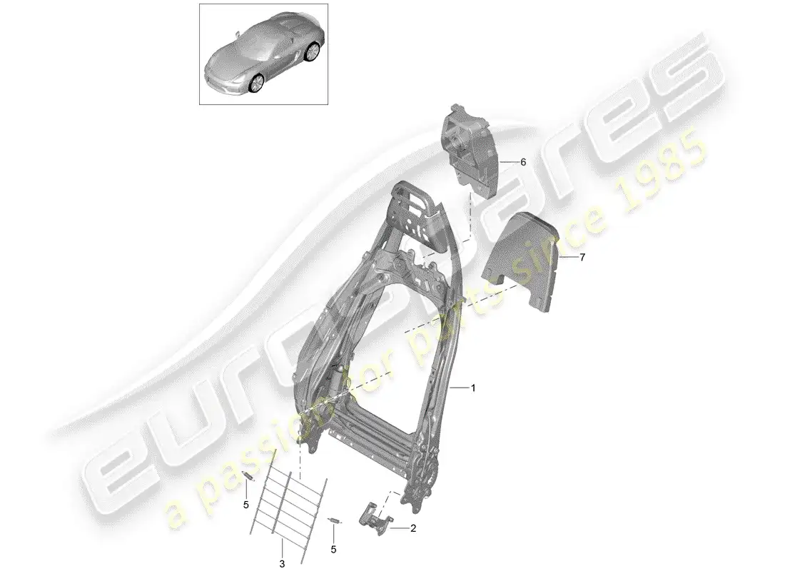porsche 2016 (981 boxster spyder) backrest frame parts diagram