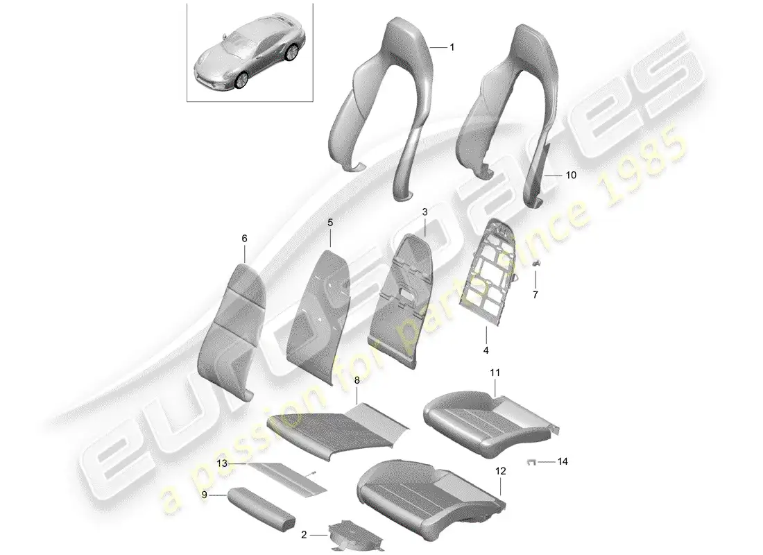 porsche 2015 (991-1 turbo) foam part parts diagram