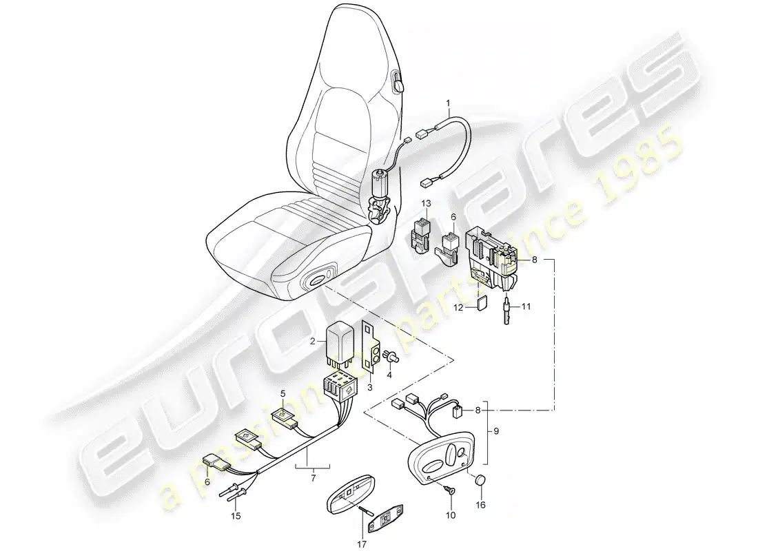 porsche 2004 (996) wiring harnesses - switch - comfort seat parts diagram