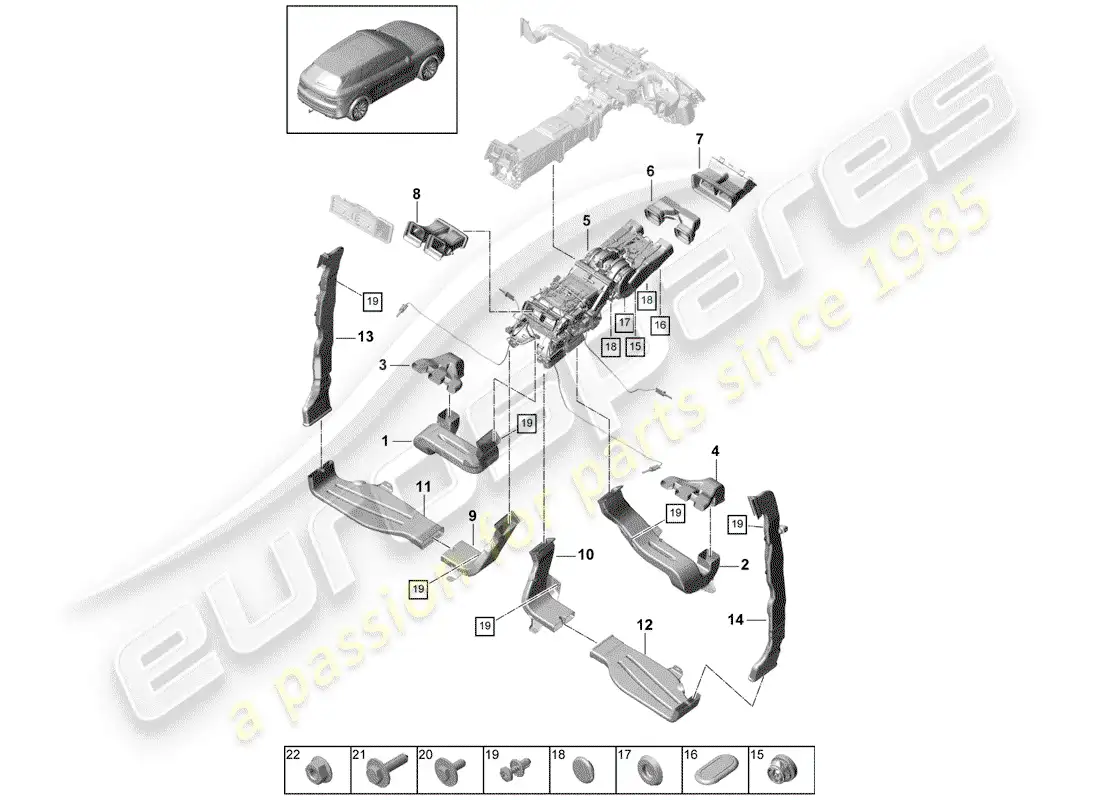 porsche 2018 (cayenne e3 9ya/9yb) air duct parts diagram