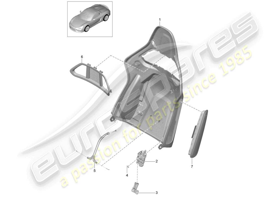 porsche 2023 (718 boxster spyder) backrest shell bucket seat folding accessories part diagram