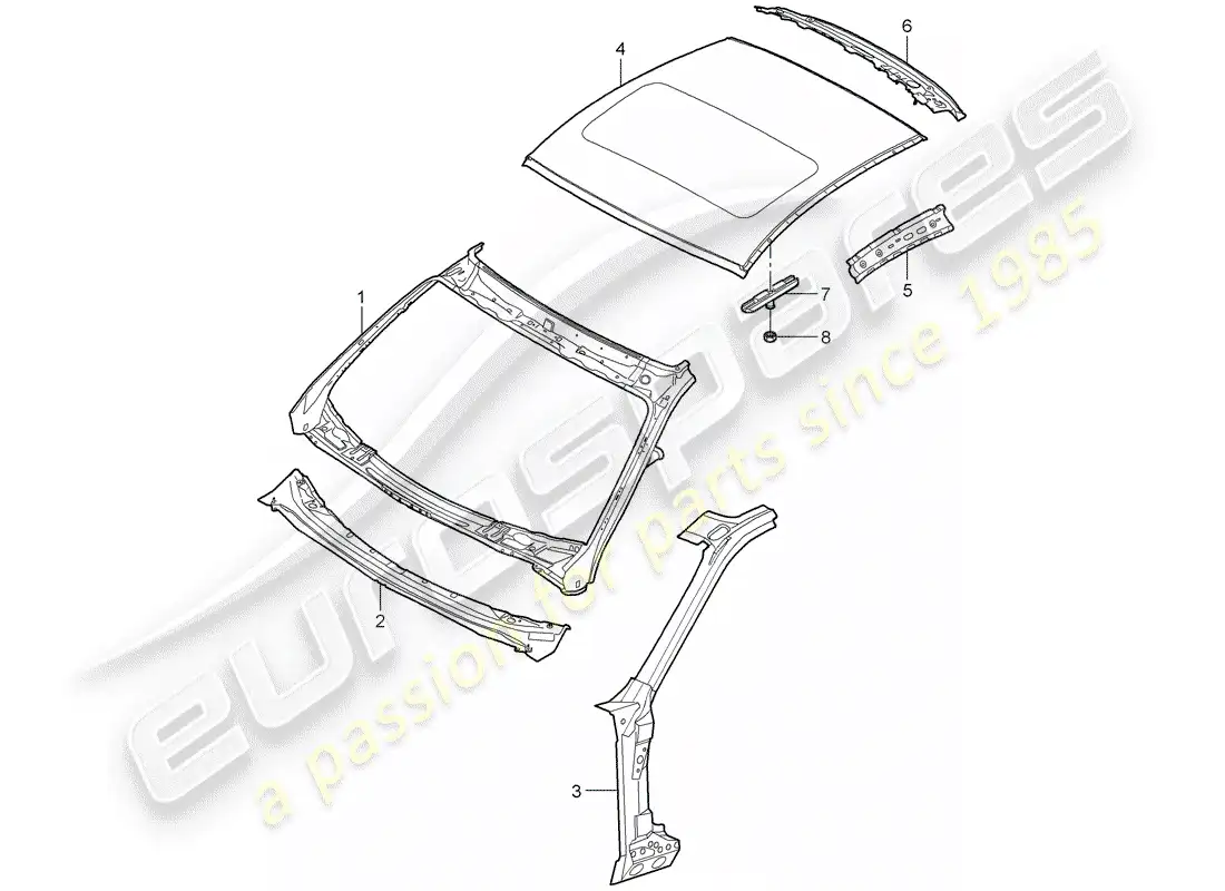 porsche 2008 (997-1 gt3) cowl parts diagram