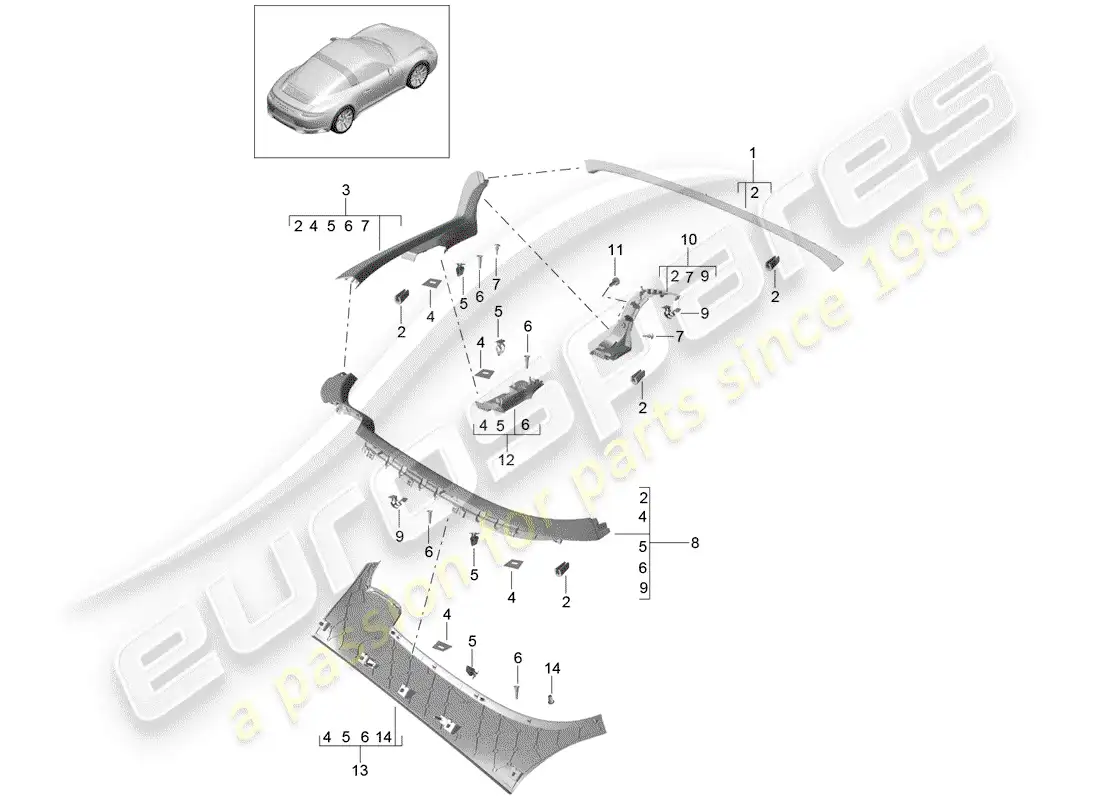 porsche 2019 (991-2) trims parts diagram