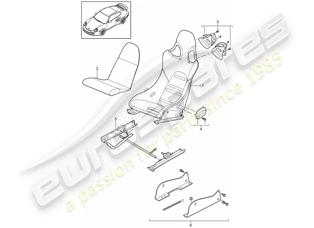 porsche 2013 (997-2 turbo / gt2 rs) seat parts diagram