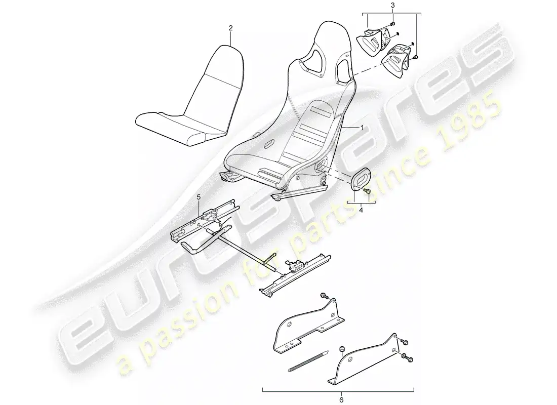 porsche 2011 (997-2 gt3) seat parts diagram