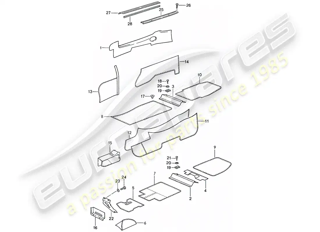 porsche 1988 (959) lining parts diagram